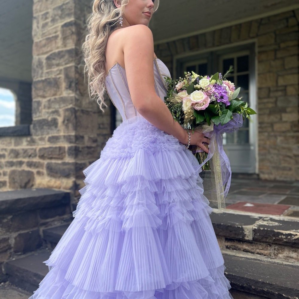 Jovani Lavender Ruffled Prom Dress